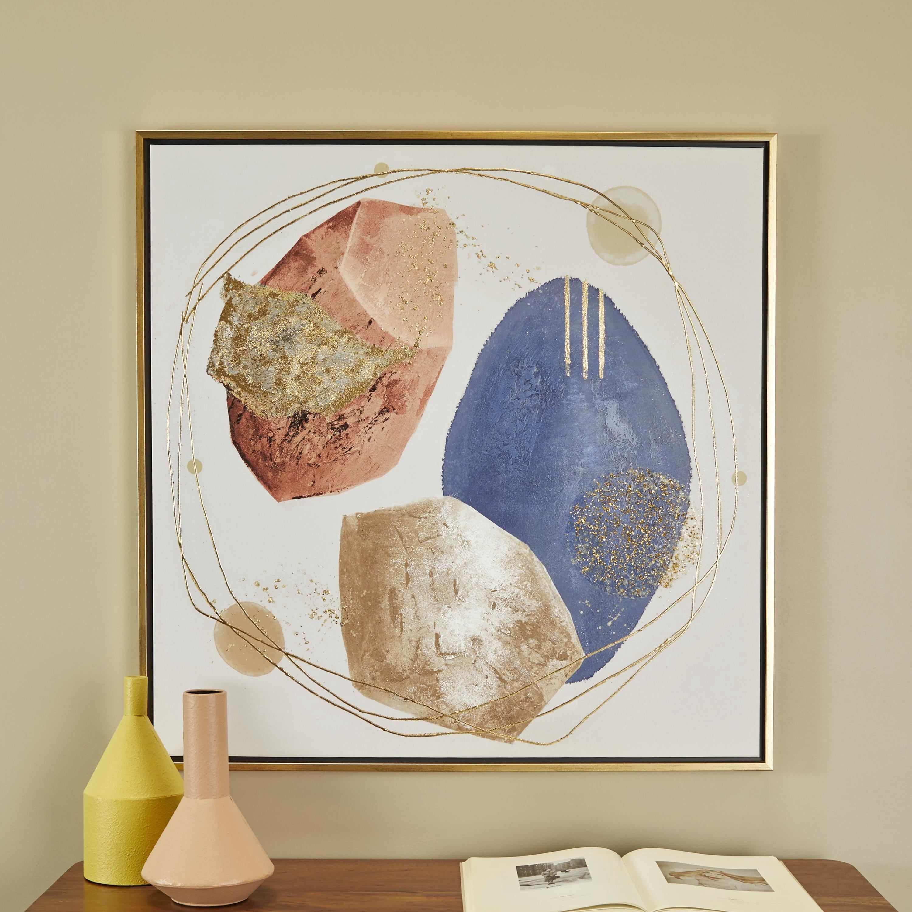 37" x 37" Overlapping Circle Abstract Framed Wall Art with Gold Frame and Gold Foil Detailing, by DecMode