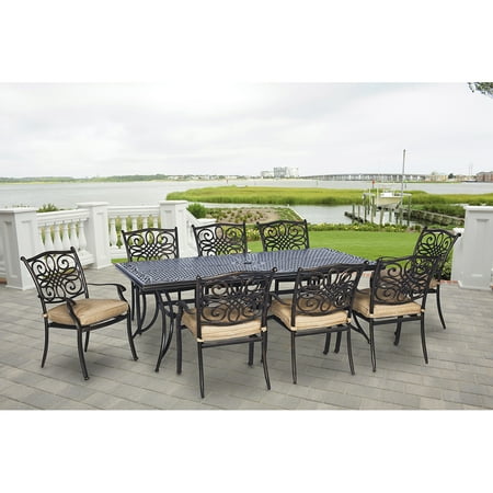 Hanover Traditions 9-Piece Aluminum Outdoor Patio Dining Set with Rectangular Dining Table, Seats 8