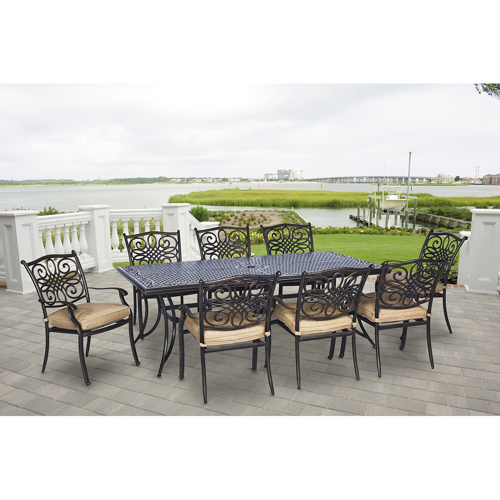Hanover Traditions 9-Piece Aluminum Outdoor Dining Set, Natural Oat - image 3 of 17