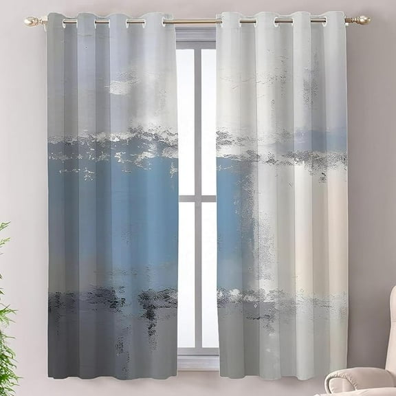 Navy Blue Blackout Window Curtains, Light Blue Curtains Grey Window Treatment White Grey Thermal Insulated Curtains Grommet Top Window Drapes For Living Room, Bedroom 26"W x 45"L (Pack of 2)