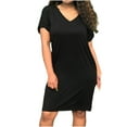 thumbnail image 1 of Weiqiqre Robes pour Femmes Grande Taille Soldes Mode Femmes Uni Décontracté Femmes Manches Courtes Col en V Poches Robe pour Dames, 1 of 6