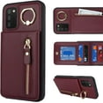 thumbnail image 2 of Samsung Galaxy A03S Case with Card Holder for Women, Samsung Galaxy A03S Phone Case Wallet with Credit Card with Ring Kickstand Zipper Slim Stand Case - Red Wine, 2 of 14