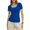 thumbnail image 3 of Women's Casual Short Sleeve Scoop Neck Summer Tops Ribbed Knit Slim Fit Tee Shirts, 3 of 4