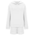 thumbnail image 3 of Women Solid Color 2 Piece Outfits Hoodie Short Set Oversized Sweatshirt Shorts Sweatsuit Pullover Fashion Casual Shorts Set,White Women'S Blended Shorts M, 3 of 5