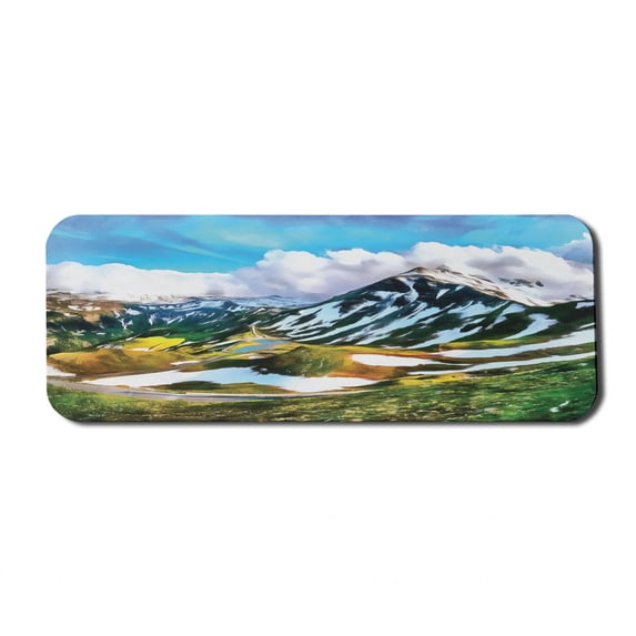 Mountain Computer Mouse Pad, Watercolor Artwork Print of a Mountain Range Peaks Covered with Snow and Clouds, Rectangle Non-Slip Rubber Mousepad Large, 31" x 12" Gaming Size, Multicolor, by Ambesonne