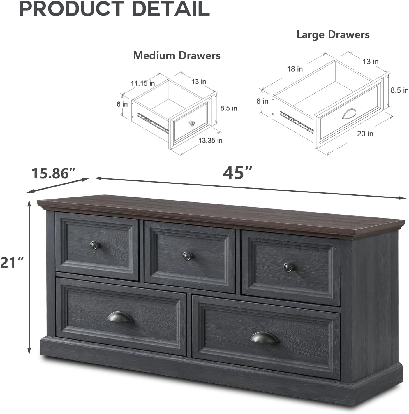 SinCiDo 5 Drawer Dresser for Bedroom, Farmhouse Chest of Drawers, Wood Tall Large Organizer Storage, Drawer for Living Room