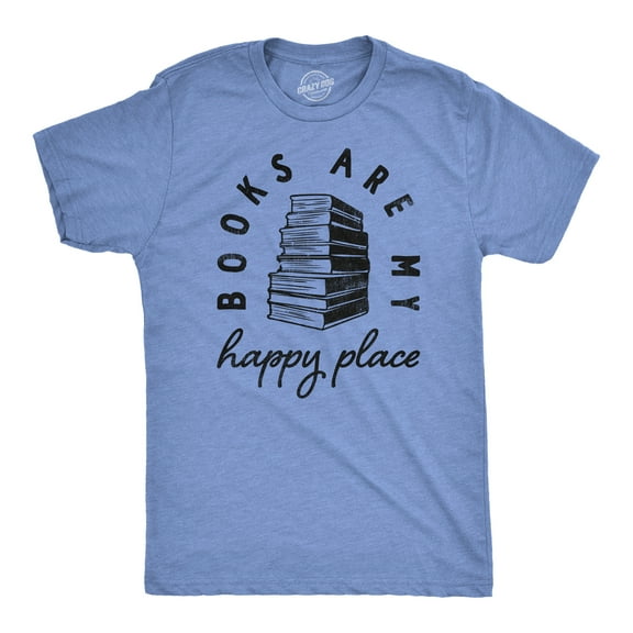 Mens Books Are My Happy Place T Shirt Funny Book Worm Reading Lovers Tee for Guys Graphic Tees