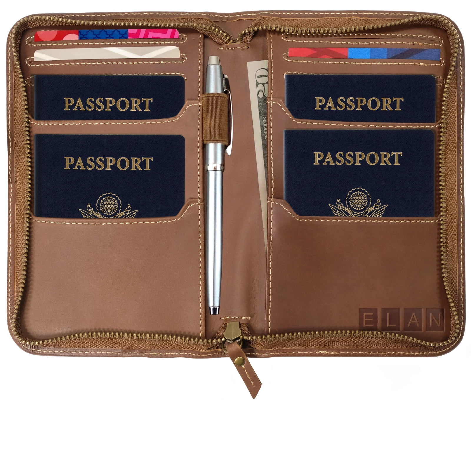 Excello Global Products Leather Travel Wallet, 4 Compartments