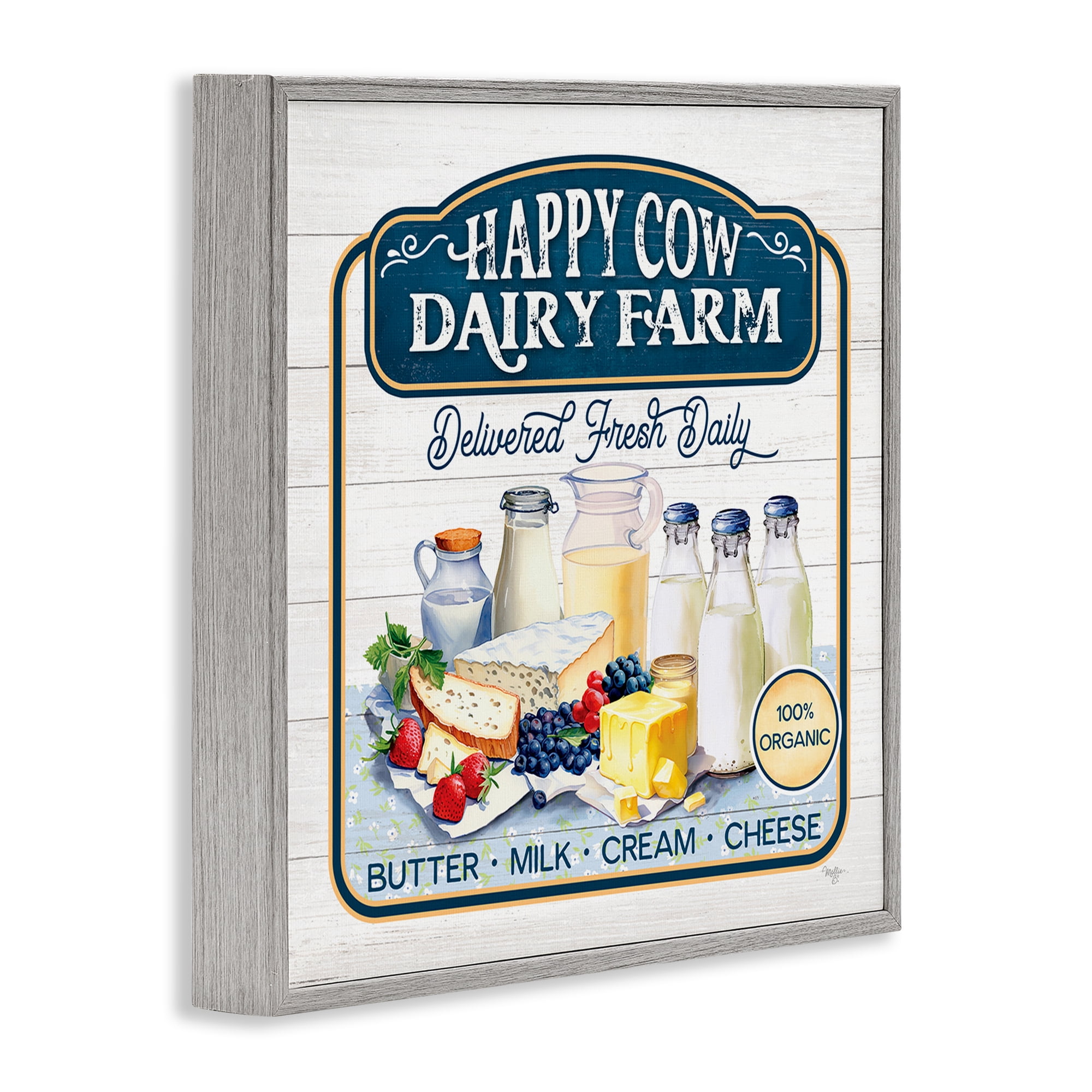 Stupell Industries Happy Cow Farm Food & Beverage Painting Gray Framed Art Print Wall Art, 24 x 24