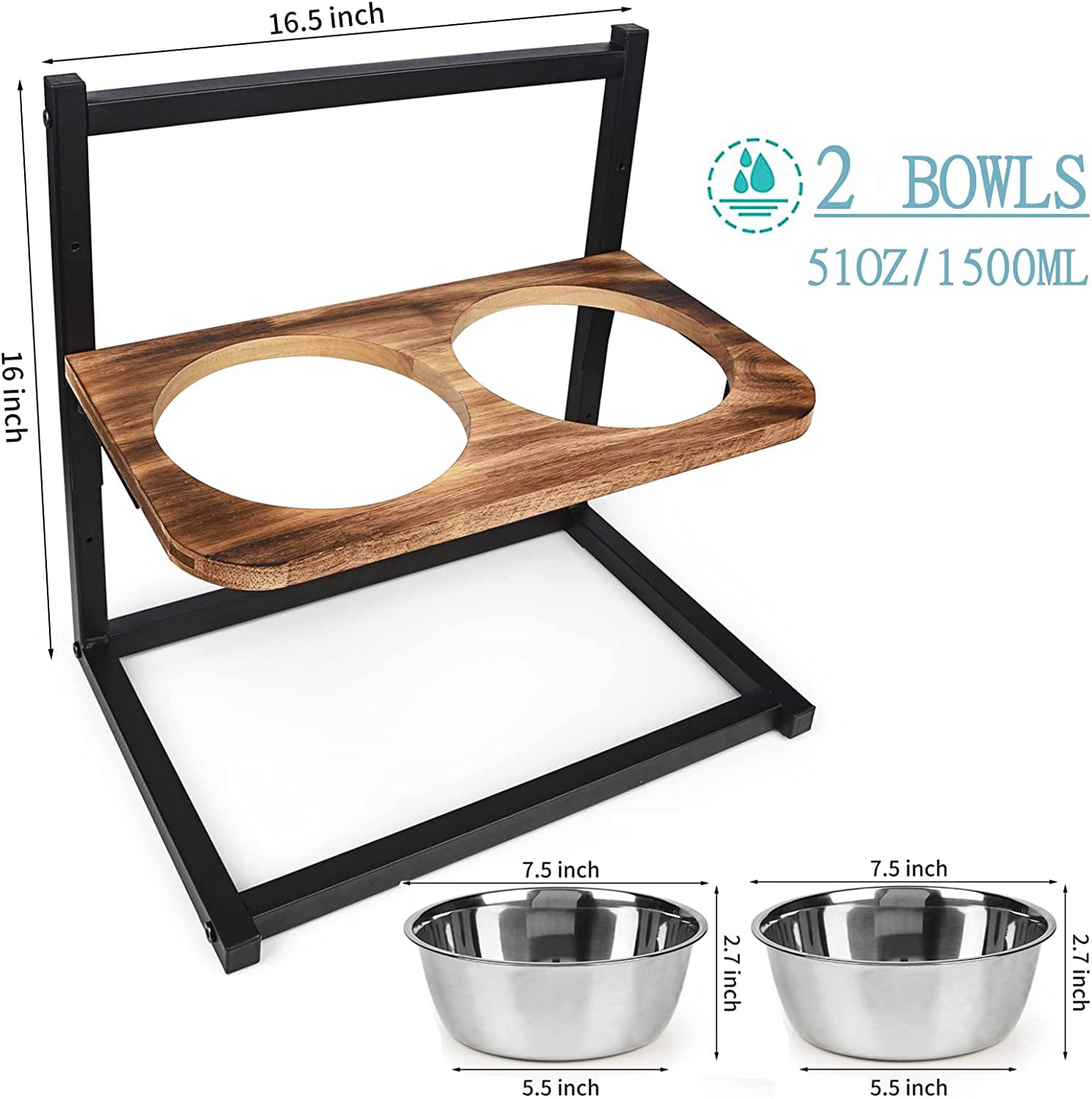 Elevated Double Stainless Steel Bowl with 5 Height Adjustable Raised Stand Dog  Bowl, Various Color – Petzo