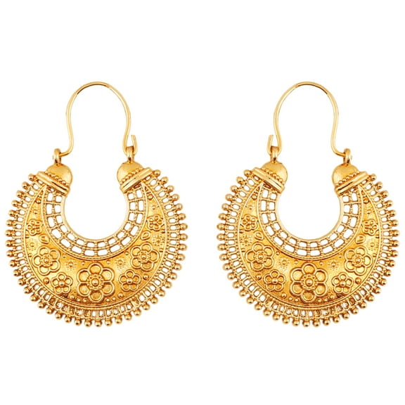 Sunsoul By Touchstone Indian Handcrafted Mesh Work Floral Moon Jewelry Gold Tone Earrings For Women.