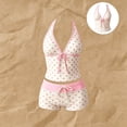 thumbnail image 4 of Y2k Vintage 2 Pieces Bikini Set Coquette Halter Tankini Top with Shorts Whimsy Polka Dot Beach Swimsuit Vacation Outfit Light pink S, 4 of 6