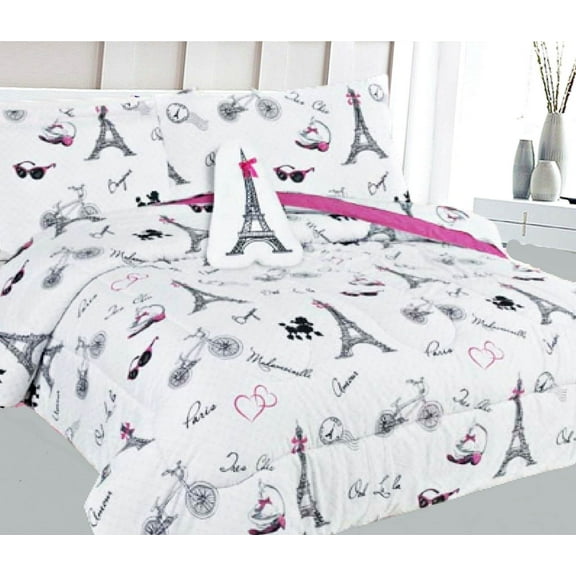 Comforter for kids in TWIN size with matching sheet set and pillow plush toy super soft easy wash girl boy bed décor WHITE print design