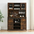 thumbnail image 2 of 70'' Tall Farmhouse Coffee & Wine Bar Cabinet – Sliding Barn Doors, Storage Hutch, Wine & Glass Rack – Freestanding Buffet Sideboard for Dining Room, Kitchen, or Home Bar – Brown | System default_3, 2 of 7