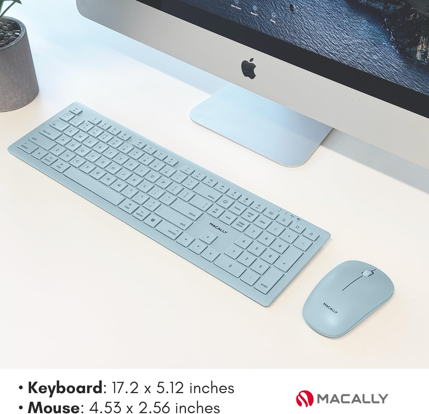 Macally Wireless Keyboard and Mouse Combo for Mac Mini/Pro, iMac, MacBook, iPad, iPhone - Compatible Bluetooth Apple Keyboard and Mouse Combo (Multi Device, Rechargeable, Emoji Keys)