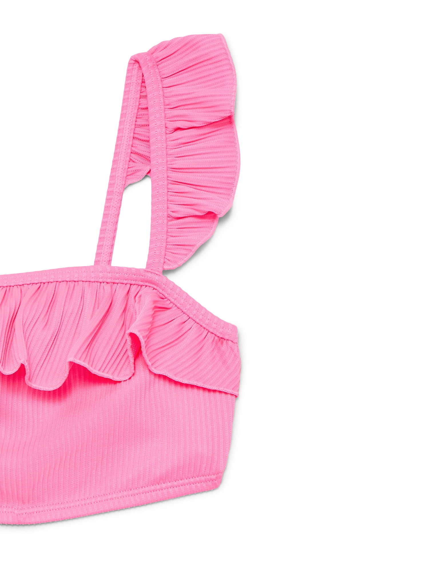 Wonder Nation Girls Ruffle Bikini Top and Scoop Bottoms Swim Set with UPF 50, 2-Piece, Sizes 4-18