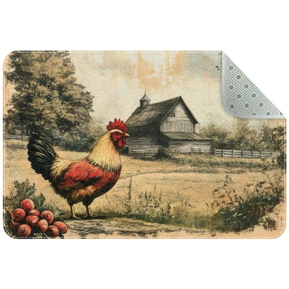 PhooArto Doormat Custom Indoor Welcome Door Mat, Vintage Chicken Home Decorative Entry Rug Garden/Kitchen/Bedroom Mat Non-Slip Rubber 24x16in