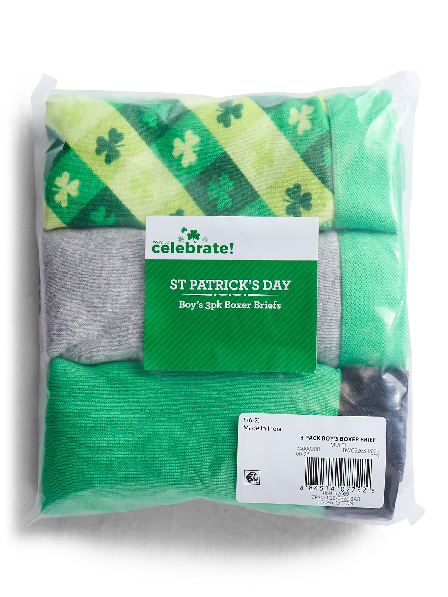 St Patrick's Day Boys Cotton Boxer Briefs from Ways to Celebrate, 3-Pack, Sizes S-XL