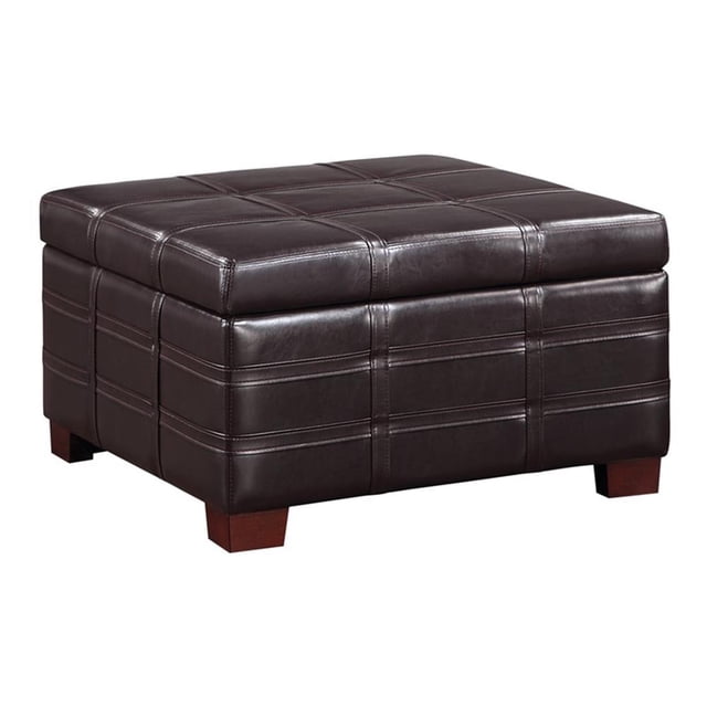 Detour Strap Square Storage Ottoman in Espresso Faux Leather
