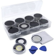 40pcs 17-46mm Coin Holder for Collectors & Coin Collection Supplies, Highly Transparent Coin Capsules with 8 Sizes Black Foam Protect Gasket, Storage Organizer Box, Plectrum, Microfiber Cloth