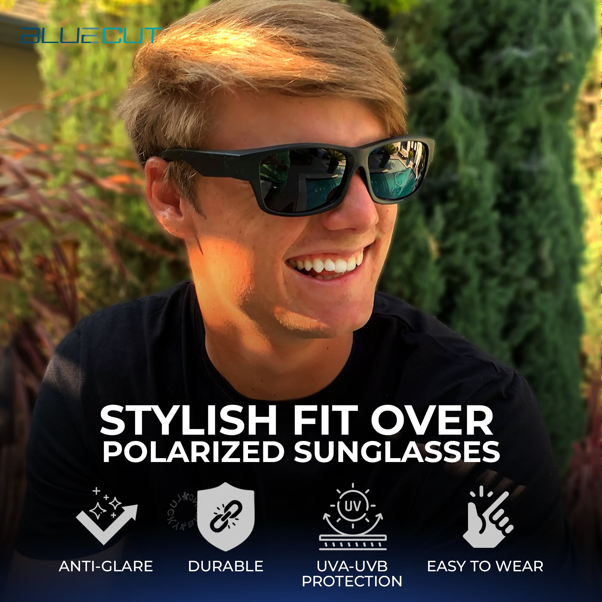 BLUE CUT Polarized Fit over Glasses Unisex Shield Sunglasses with Eyeglass Case, Gray