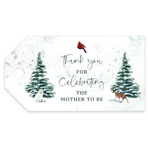 Koyal Wholesale Winter Woodland Watercolor Baby Shower, Classic Tags, Thank You for Celebrating the Mother to Be, 20-Pk