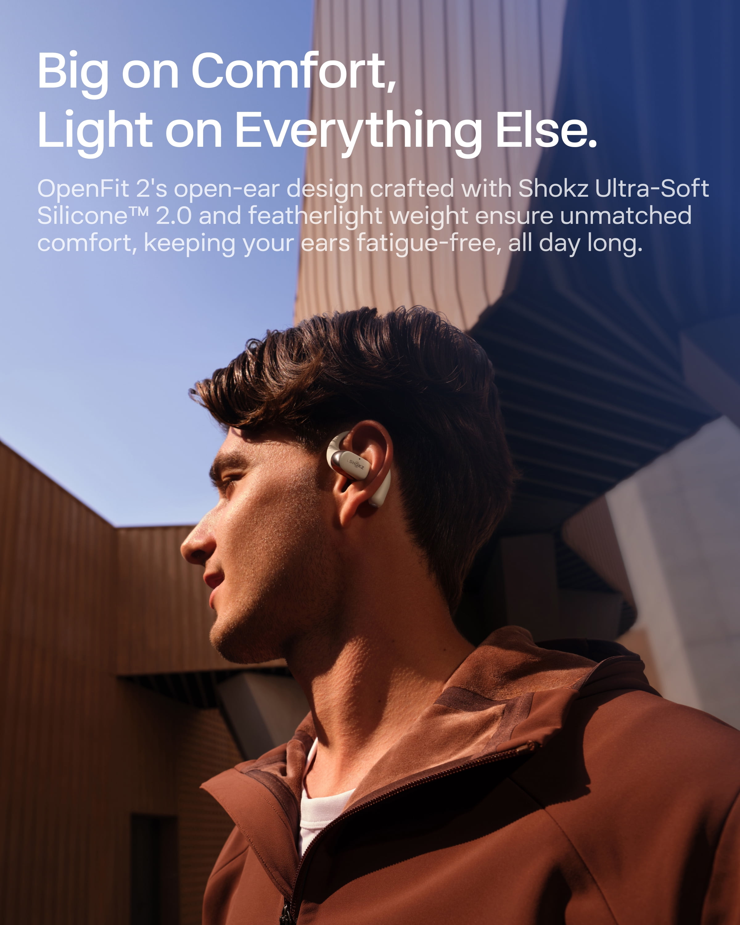 Shokz OpenFit 2 Open-Ear Headphones, Premium DualBoost™ Audio, Comfortable Earbuds with Soft Earhooks, 48H Playtime, IP55 Water-Resistant, USB-C Fast Charging, Beige