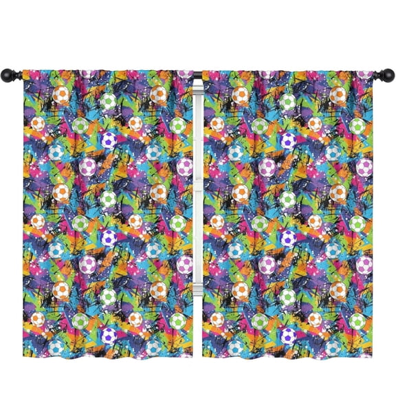 Blackout Kids Curtains,Football and Graffiti Multicolor Pattern Children's Insulated Curtains Set Of 2,Bedroom Essentials,Toddler Room Decor 52"x84"