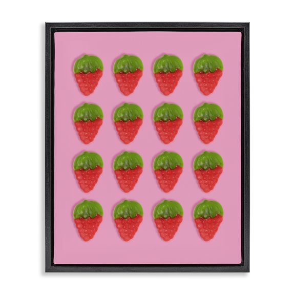 Stupell Industries Contemporary Gummy Strawberry Candy Pattern Black Floating Frame Canvas Art, 17 x 21, by LISH Creative