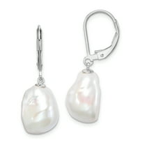 Primal Silver Sterling Silver Rhodium-plated 11-12mm Keshi Pearl Leverback Earrings