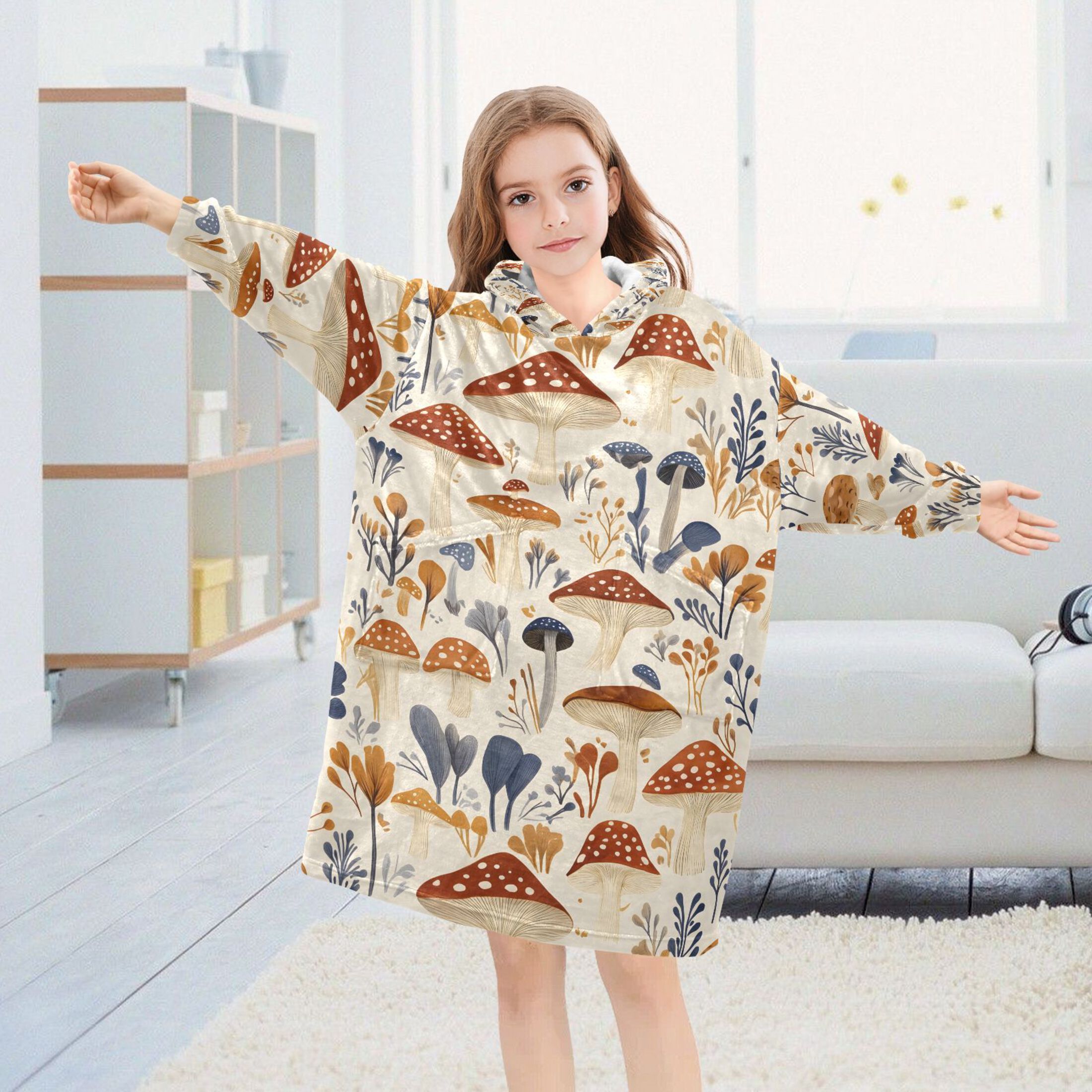 joogoo Blanket Hoodie for Mushrooms Pattern Oversize Sweatshirt 3-14 YR L