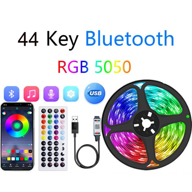 Tira de luces LED RGB, Control por aplicación, luces que cambian de Color con 24 teclas remotas, modo 5050 para decoración de habitaciones, TV Bluetooth MD5050 RGB Tan Jianjun unisex