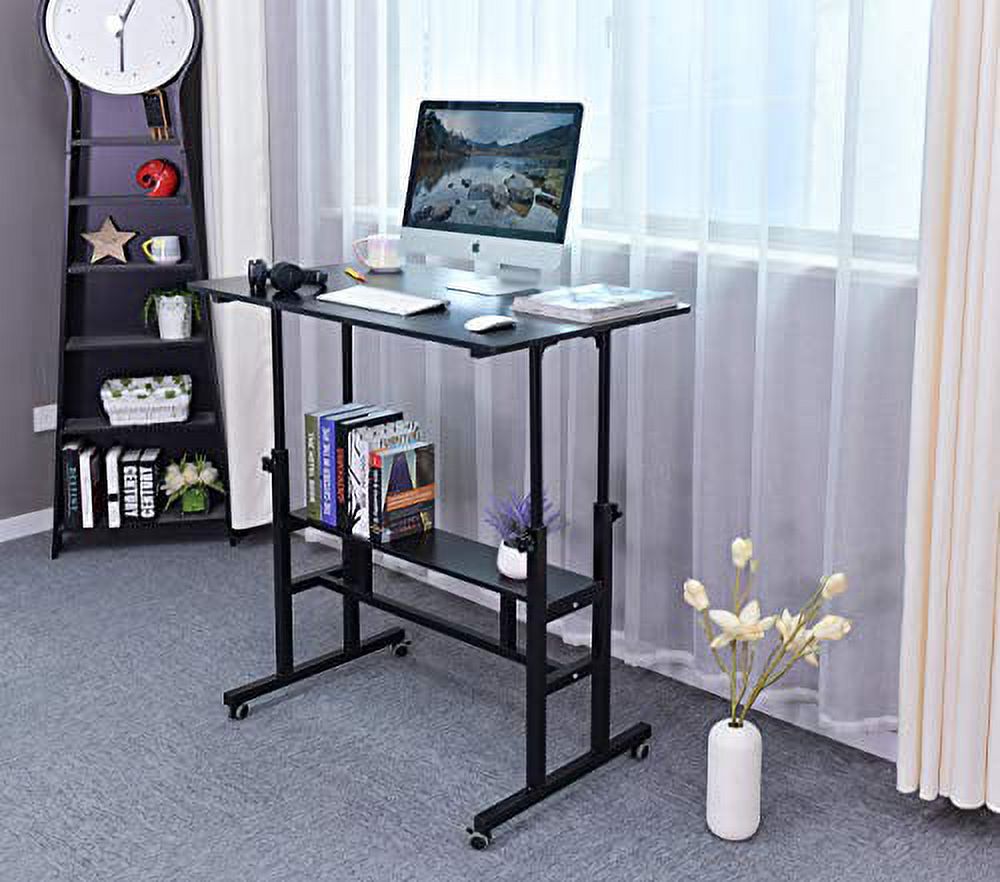 AIZ Mobile Standing Desk, Adjustable Computer Desk Rolling Laptop Cart on Wheels Home Office Computer Workstation, Portable Laptop Stand Tall Table for Standing or Sitting, Black, 39.4" x 23.6" - image 5 of 8