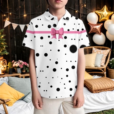 Boys Shirt Size 3-4Y Kids Polka Dot Bow Pattern Short Sleeve Polo Shirt Skin Friendly Lightweight Daily Wear Boy Clothes