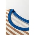 thumbnail image 5 of Women's Brown Stripe Short Puff Sleeve Tee – Casual Summer Top with Contrast Trim | XL, 5 of 9
