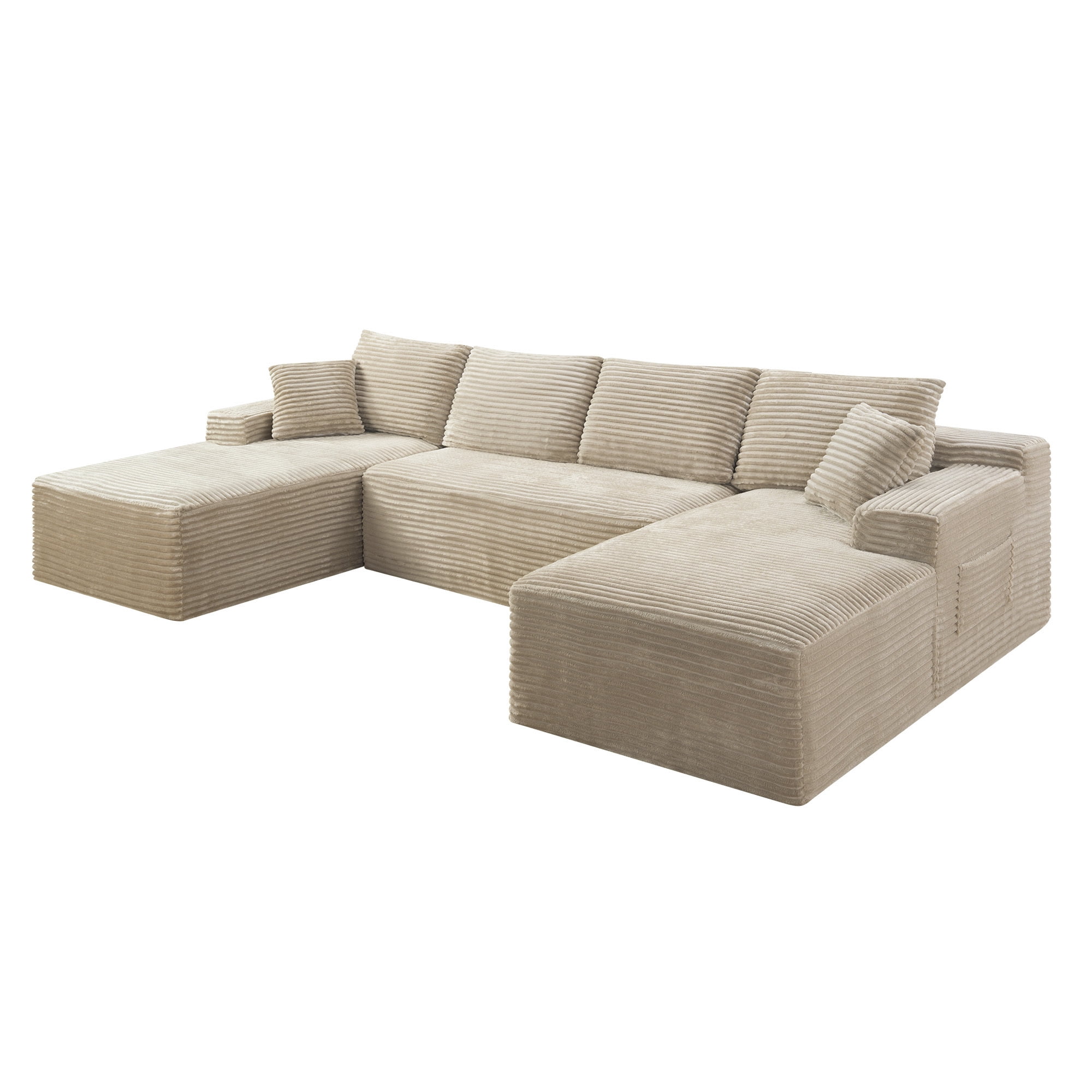 Compressed Boneless Sofa Set with Chaise Lounge, Upholstered Corduroy Couch for 5-6, U-Shaped Modular Sectional Sofa