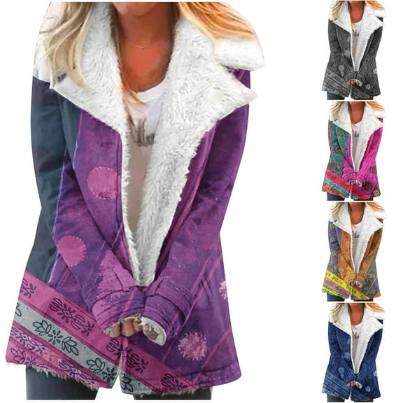 Women's Winter Warm Caots Fashion Zip Up Plus Size Composite Plush Button Lapels Jacket Outwear Coat