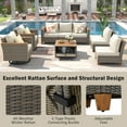 thumbnail image 5 of Outdoor Patio Furniture Set, Wicker Sectional Sofa Set with Swivel Rocking Chairs, All Weather Rattan Conversation Set with 4 Inch Thick Cushions & Acacia Storage Table for Backyard Porch Deck, Beige, 5 of 11