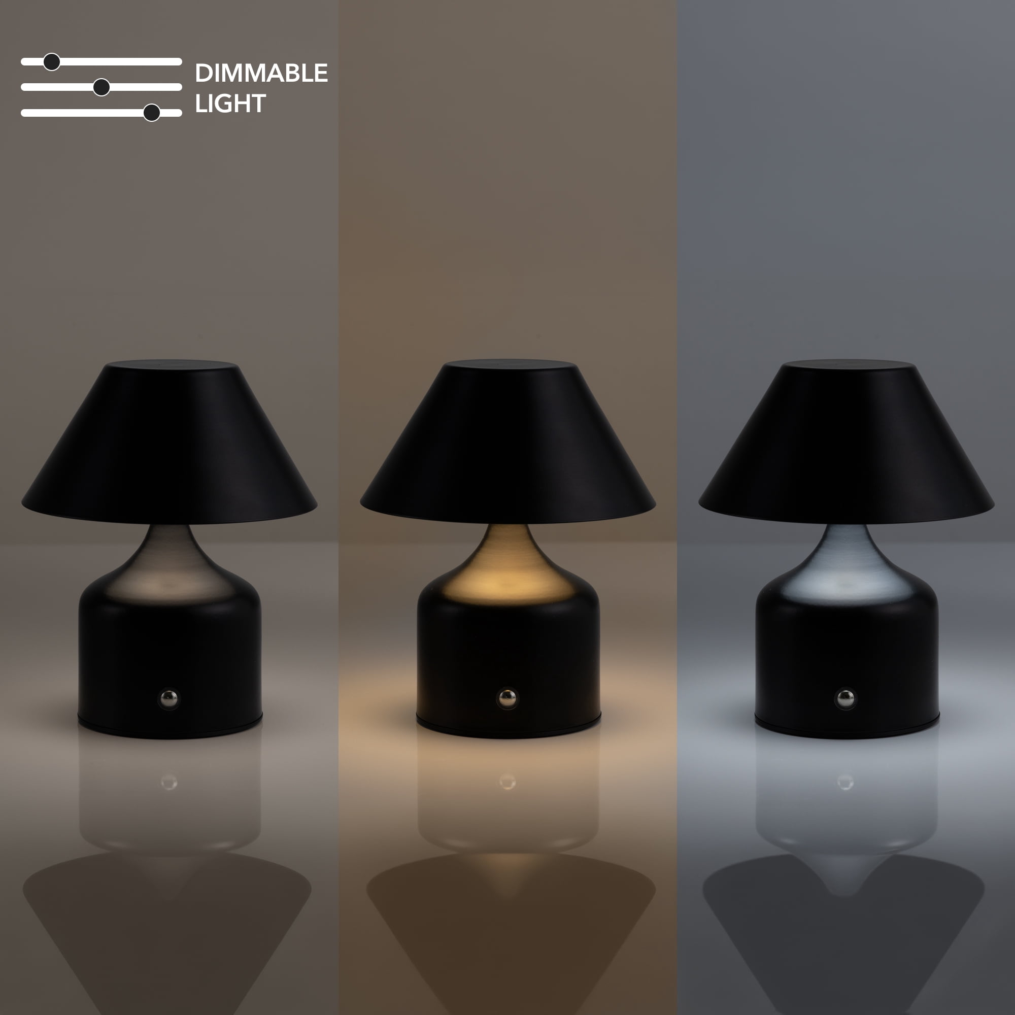 Mainstays LED Portable Cordless Table Lamp with Touch Control, Dimmable CCT, Matte Black, 6 inch