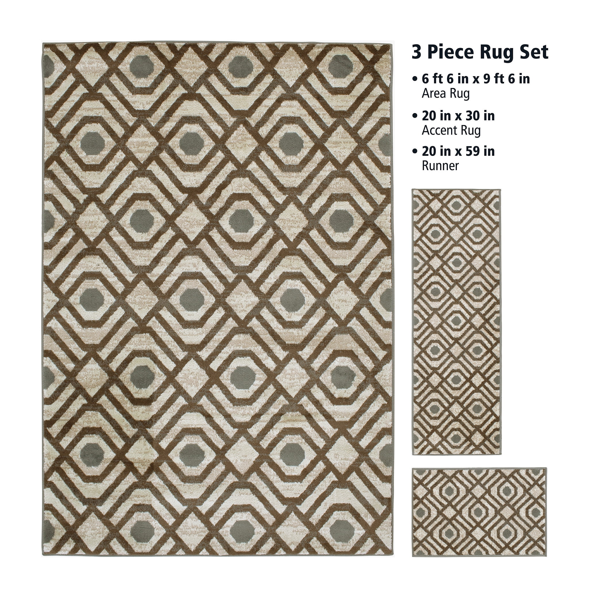 Mainstays Neutral Geometric Beige 3, Accent Rug Sets
