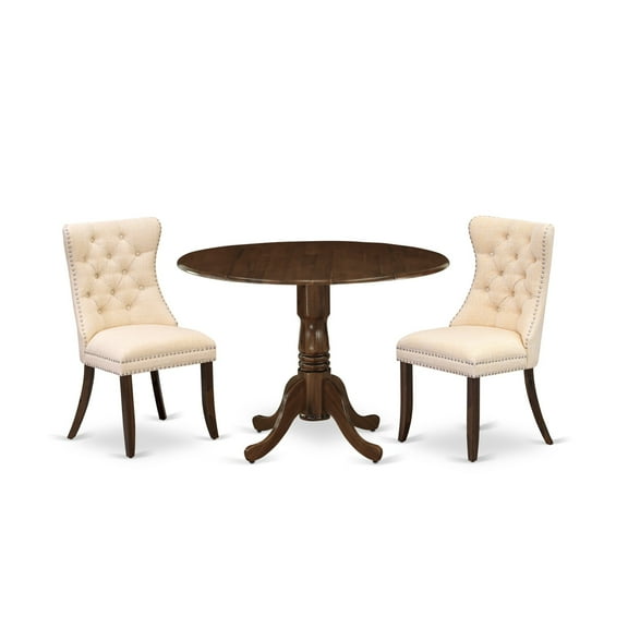 East West Furniture 3 Piece Dining Table Set Contains a Round Kitchen Table with Dropleaf