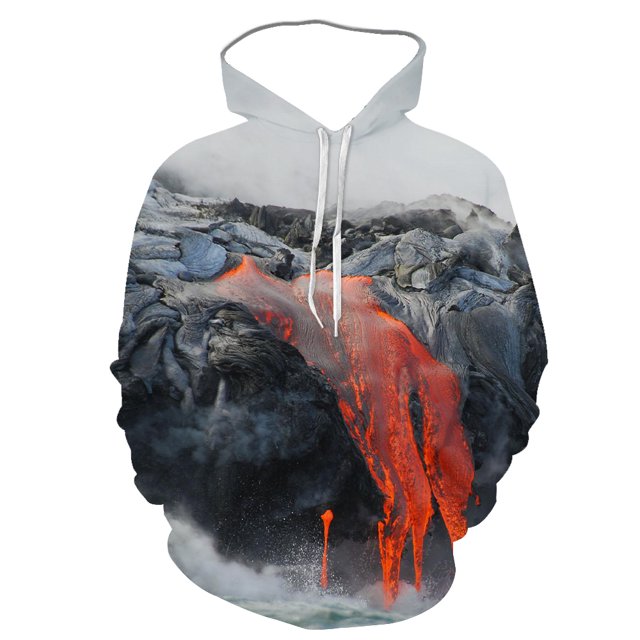 2024 3D Spring And Autumn New Creative Men's Volcanic Eruption Print Hoodie Trendy Magma Sports Oversizeda