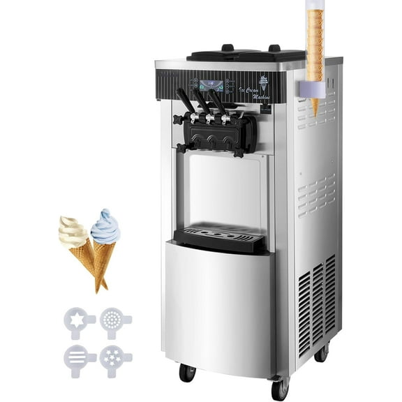 SIHAO Commercial Ice Cream Machine, 2200W Countertop Soft Serve Machine, 3 Flavors Ice Cream Maker, 5.3 to 7.4 Gallons per Hour Auto Clean LCD Panel