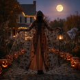 thumbnail image 5 of Jiibva Halloween Bat Print Mesh Cape Gothic Hooded Witch Cloak Orange 190cm, 5 of 7
