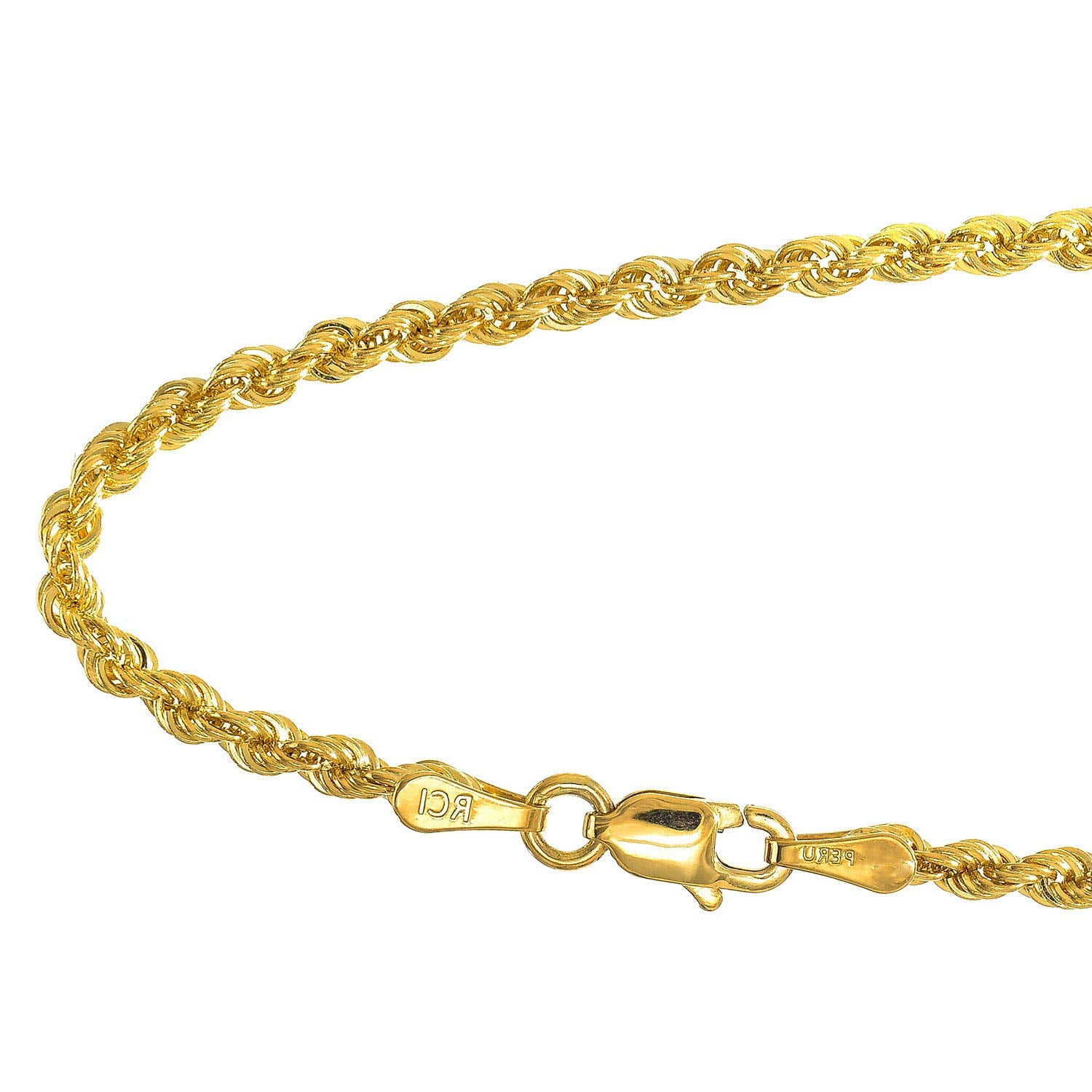 14K Yellow Gold 7in 2.5mm Solid Rope Chain Bracelet with 14K Yellow Gold 7in 2.5mm Solid Rope Chain Bracelet with