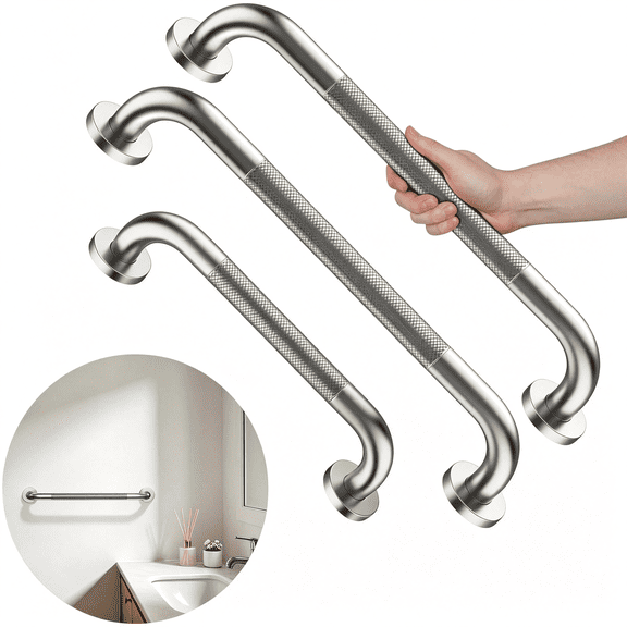 ZHZFKQ 3 Pack Brushed Nickel Grab Bars for Shower,12"&16" Stainless Steel Handicap Safety Rails,Anti Slip Bathroom Balance Bar for Elderly