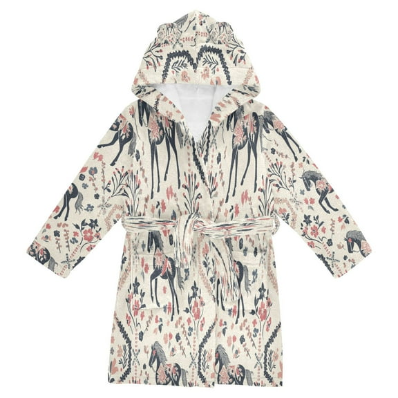 BZSMCE Bathrobes Belt Hooded Floral Horse Tapestry Creative Pattern