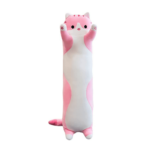 Giant Cat Pillow Plush Cartoon Kitty Sleeping Hugging Pillow, Cuddly Soft Long Kitten Body Pillow Doll Cat Cushion Pink, 70cm