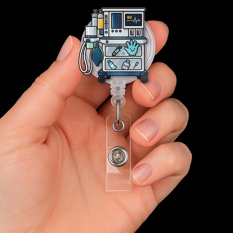 TiniDecor Anesthesia Machine Badge Reel, Retractable ID Holder, Funny Nurse Gift