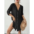 thumbnail image 5 of Bsubseach Fashion Womens Hooded Button Down Swimsuit Cover Up Roll Sleeve Beach Shirt Dress Cover-ups S-XXL, 5 of 6